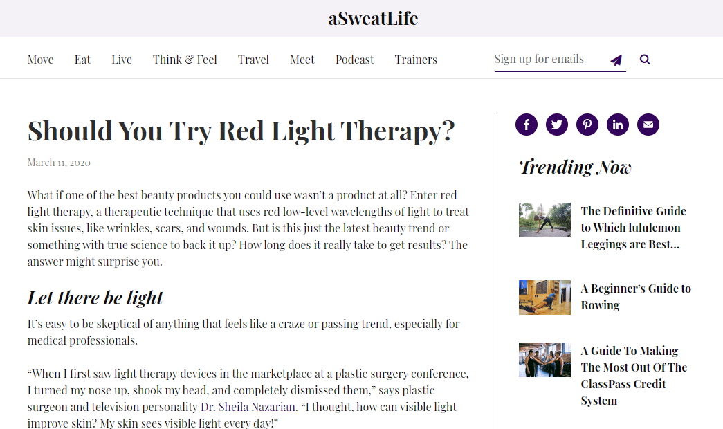 Article about red light therapy benefits and skepticism.